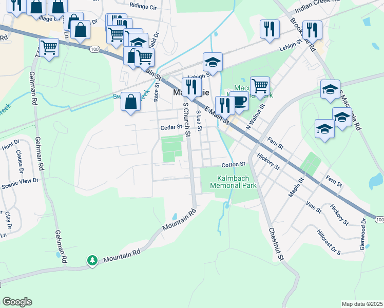 map of restaurants, bars, coffee shops, grocery stores, and more near 127 State Route 2018 in Macungie