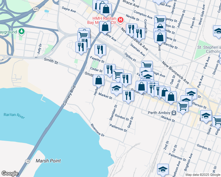 map of restaurants, bars, coffee shops, grocery stores, and more near 276 Wilson Street in Perth Amboy
