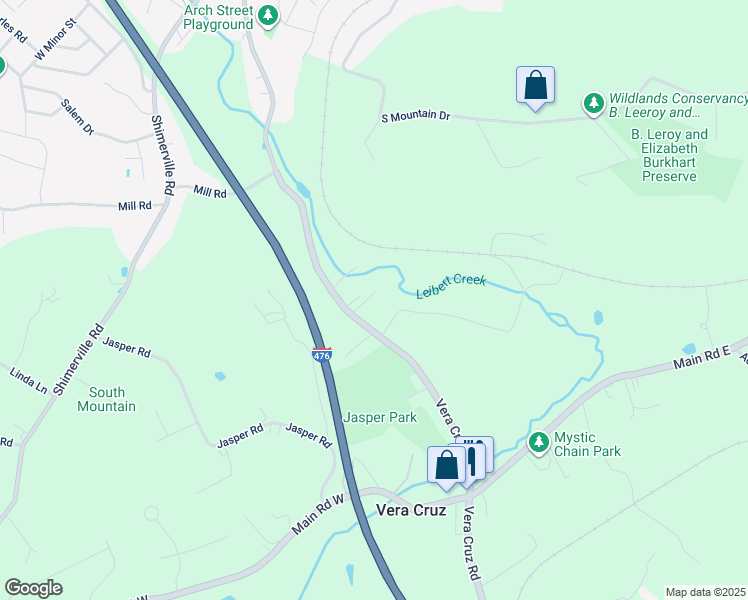 map of restaurants, bars, coffee shops, grocery stores, and more near 4859 Vera Cruz Road in Emmaus