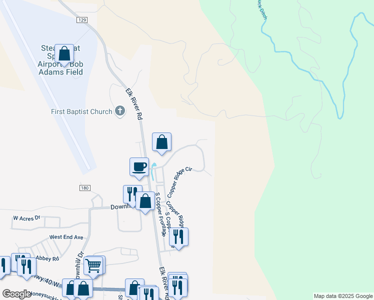 map of restaurants, bars, coffee shops, grocery stores, and more near 2643 Copper Ridge Circle in Steamboat Springs