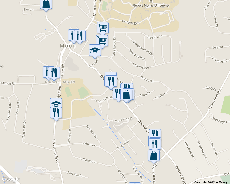 map of restaurants, bars, coffee shops, grocery stores, and more near 916 Beaver Grade Road in Coraopolis