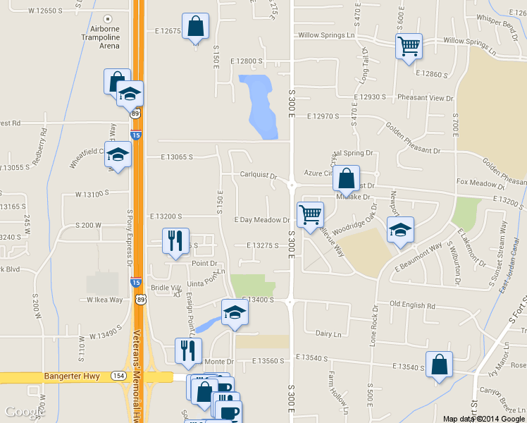 map of restaurants, bars, coffee shops, grocery stores, and more near 13202 Day Ct in Draper