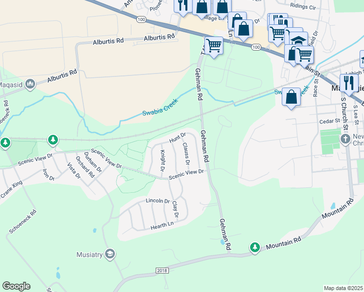 map of restaurants, bars, coffee shops, grocery stores, and more near 3638 Clauss Drive in Macungie