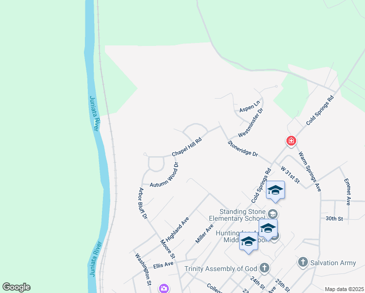 map of restaurants, bars, coffee shops, grocery stores, and more near 2808 Chapel Hill Road in Huntingdon