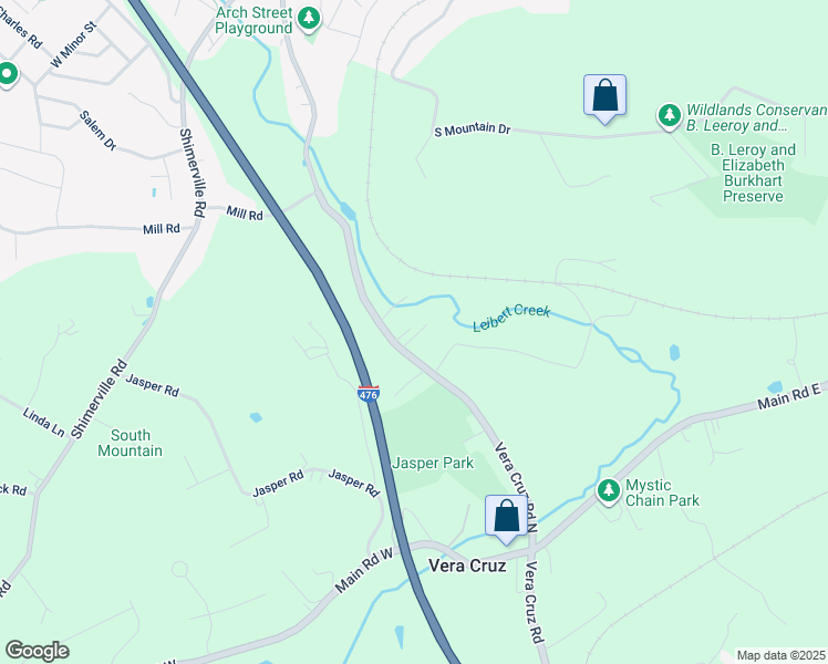 map of restaurants, bars, coffee shops, grocery stores, and more near 4859 Vera Cruz Road in Emmaus