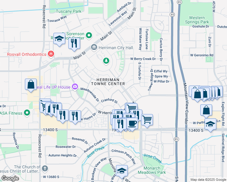 map of restaurants, bars, coffee shops, grocery stores, and more near 5162 Lower Wood Lane in Herriman