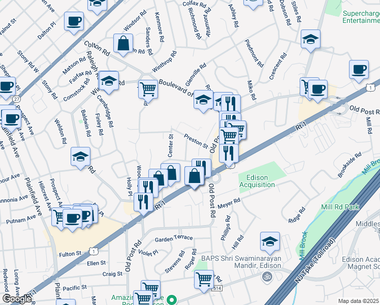 map of restaurants, bars, coffee shops, grocery stores, and more near 9 Hector Avenue in Edison