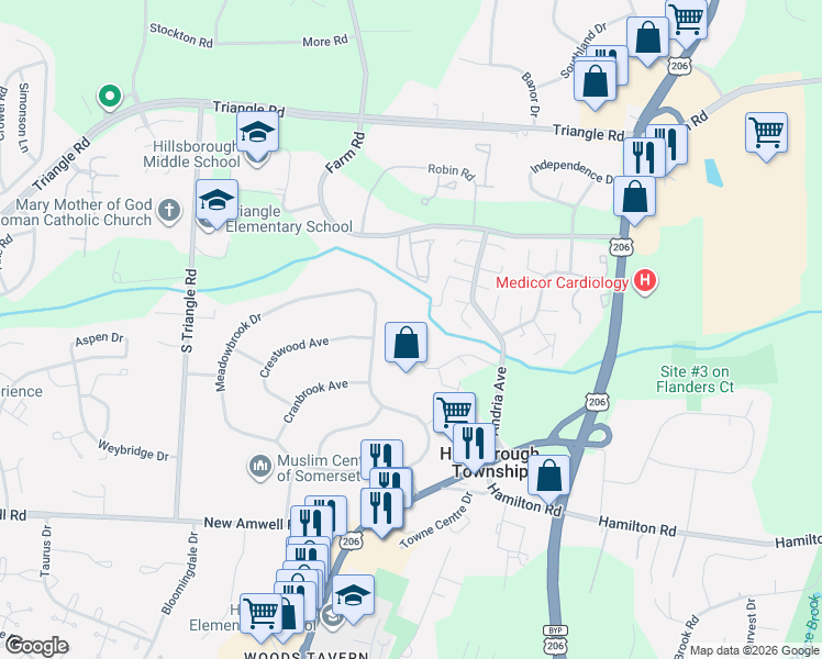 map of restaurants, bars, coffee shops, grocery stores, and more near 50 Deanna Drive in Somerset County