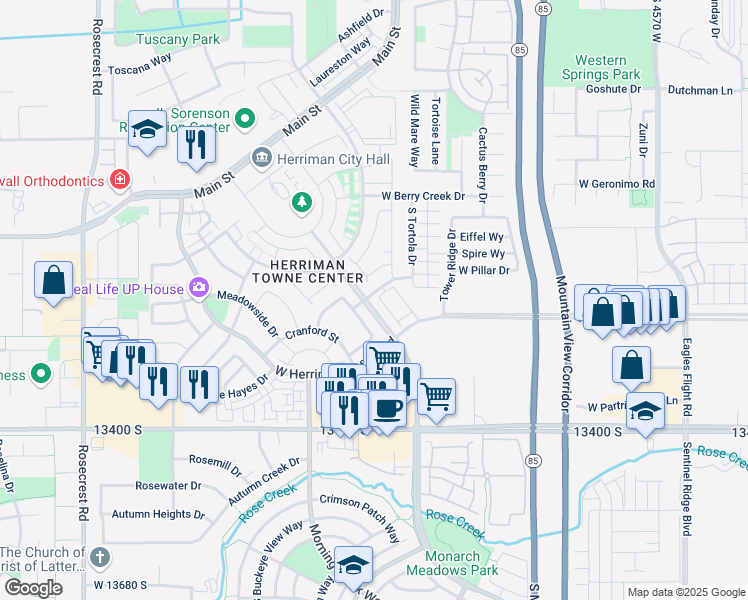 map of restaurants, bars, coffee shops, grocery stores, and more near 13274 Fort Herriman Parkway in Herriman