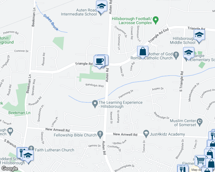 map of restaurants, bars, coffee shops, grocery stores, and more near 0 Haynes Court in Hillsborough Township