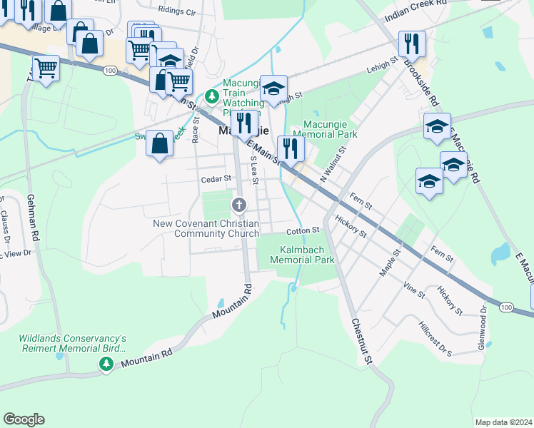 map of restaurants, bars, coffee shops, grocery stores, and more near 201 Arch Street in Macungie