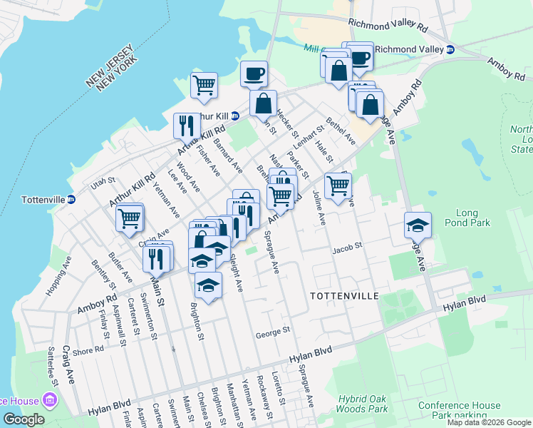 map of restaurants, bars, coffee shops, grocery stores, and more near in Staten Island