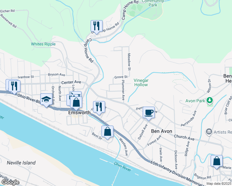 map of restaurants, bars, coffee shops, grocery stores, and more near 49 Courtney Street in Pittsburgh