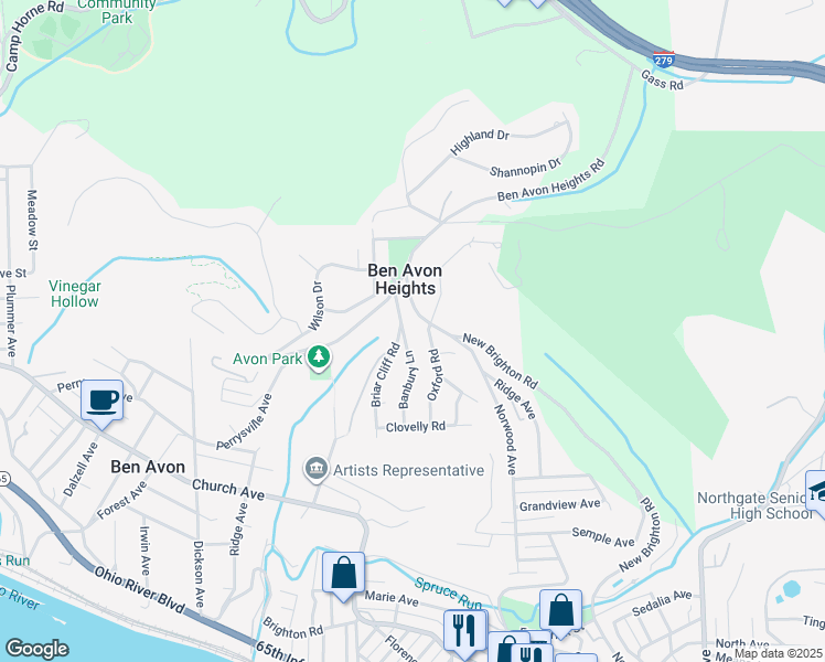 map of restaurants, bars, coffee shops, grocery stores, and more near 11 Banbury Lane in Pittsburgh