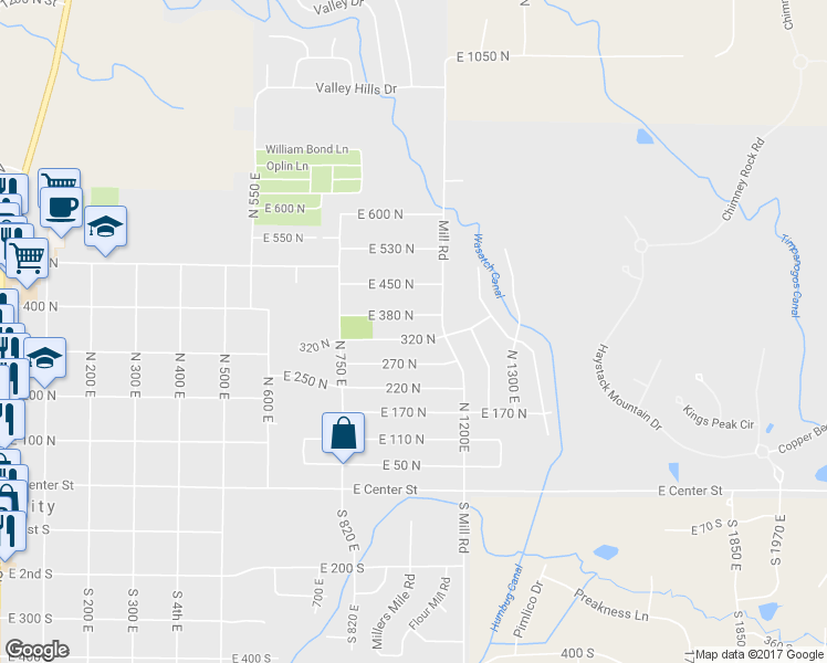 map of restaurants, bars, coffee shops, grocery stores, and more near 1007 320 North in Heber City