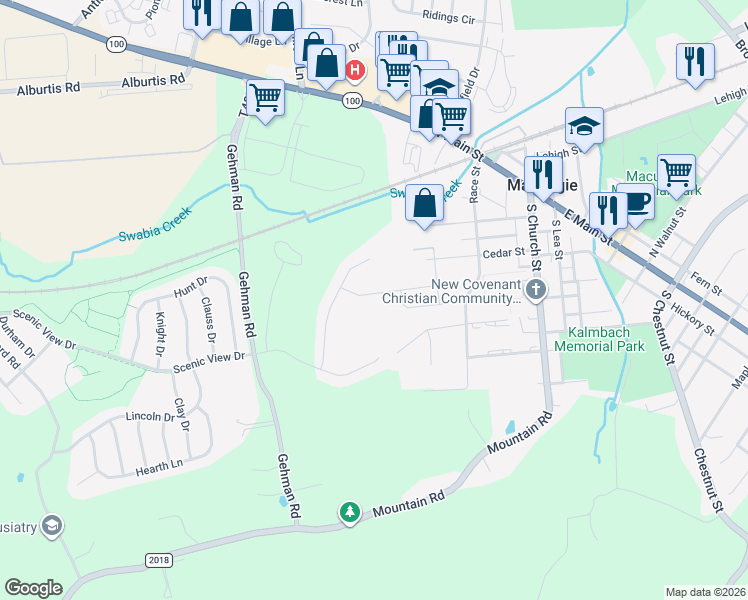 map of restaurants, bars, coffee shops, grocery stores, and more near 6438 Robin Road in Macungie