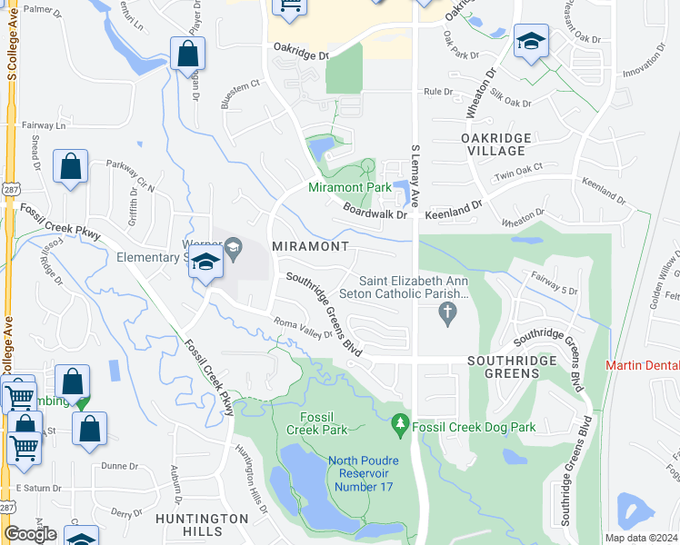 map of restaurants, bars, coffee shops, grocery stores, and more near 837 Milan Terrace Drive in Fort Collins