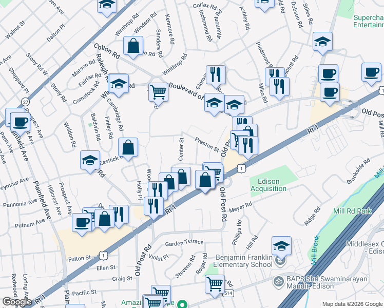 map of restaurants, bars, coffee shops, grocery stores, and more near 9 Hector Avenue in Edison