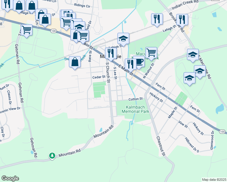 map of restaurants, bars, coffee shops, grocery stores, and more near 127 State Route 2018 in Macungie