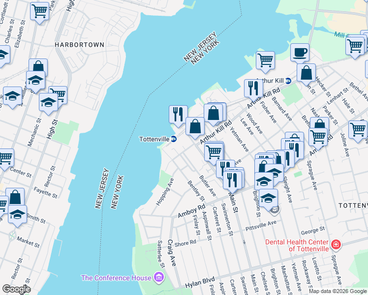 map of restaurants, bars, coffee shops, grocery stores, and more near in Staten Island