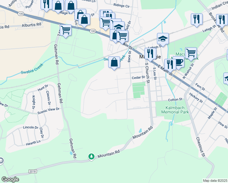 map of restaurants, bars, coffee shops, grocery stores, and more near 150 Spring Street in Macungie