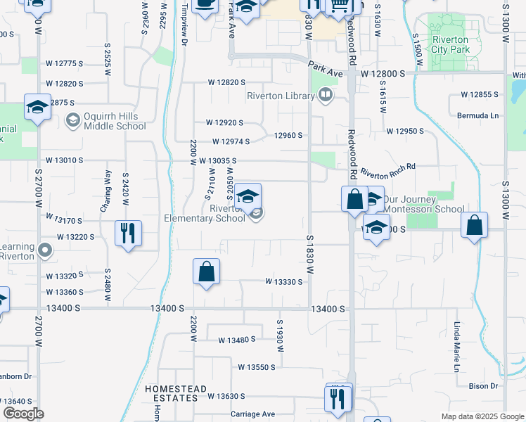 map of restaurants, bars, coffee shops, grocery stores, and more near 13150 South 1830 West in Riverton
