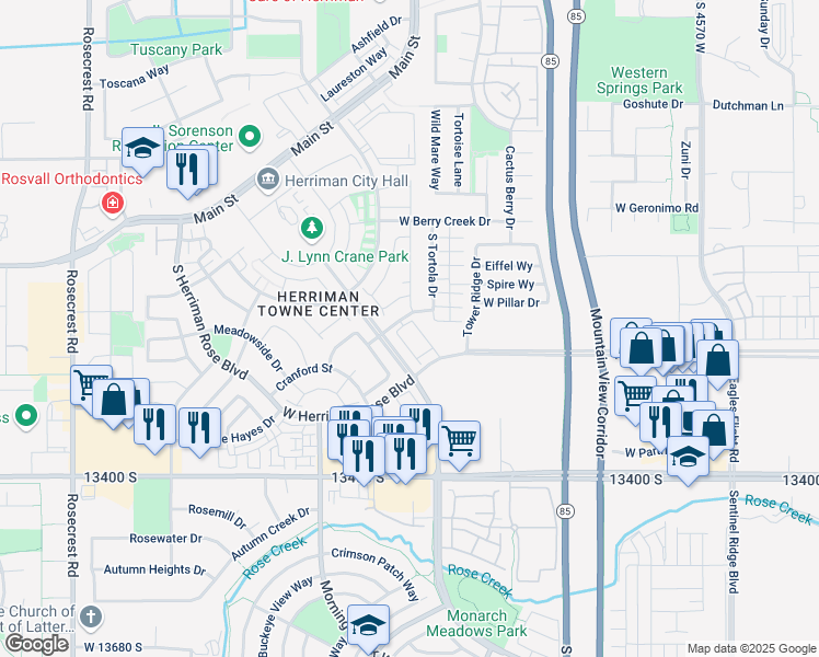 map of restaurants, bars, coffee shops, grocery stores, and more near 13228 Dominica Lane in Herriman