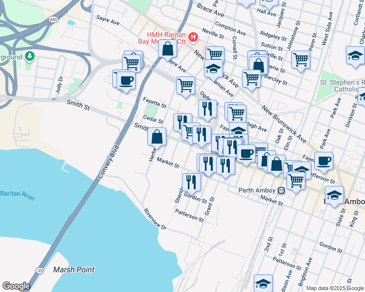 map of restaurants, bars, coffee shops, grocery stores, and more near 276 Wilson Street in Perth Amboy