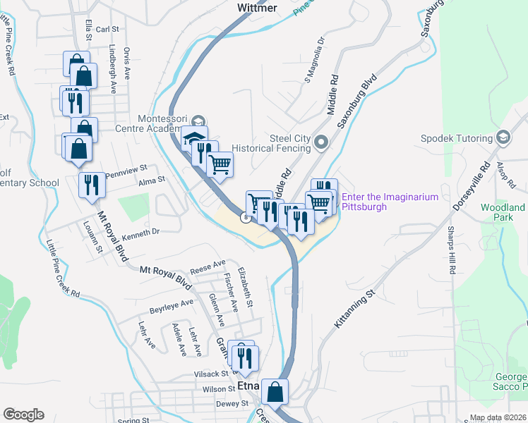 map of restaurants, bars, coffee shops, grocery stores, and more near 940 William Flinn Highway in Pittsburgh