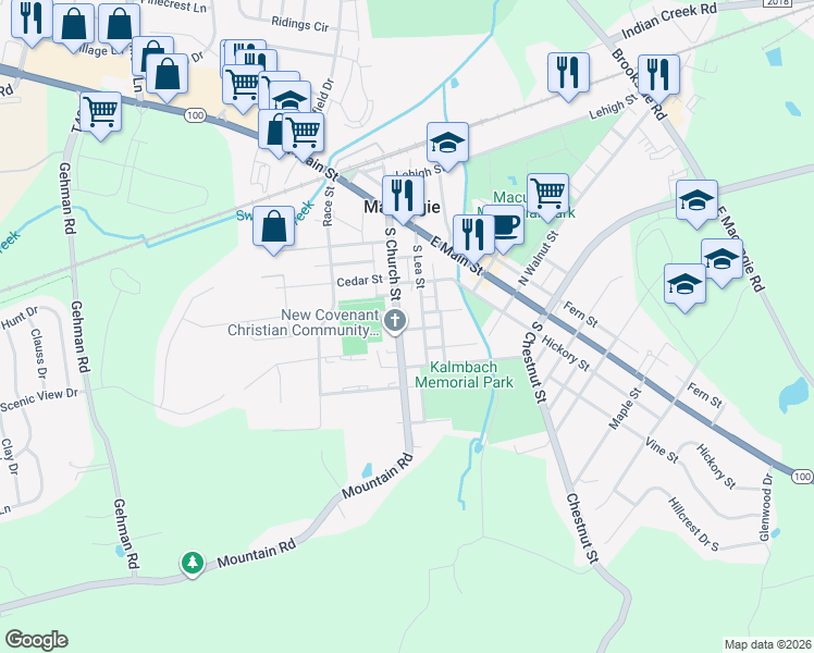 map of restaurants, bars, coffee shops, grocery stores, and more near 127 State Route 2018 in Macungie