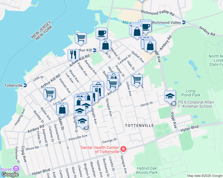 map of restaurants, bars, coffee shops, grocery stores, and more near in Staten Island