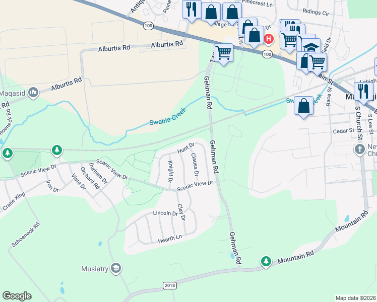 map of restaurants, bars, coffee shops, grocery stores, and more near 3638 Clauss Drive in Macungie