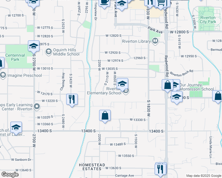 map of restaurants, bars, coffee shops, grocery stores, and more near 13178 South 2050 West in Riverton