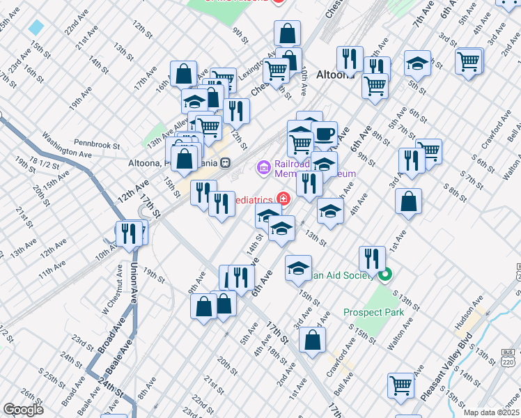 map of restaurants, bars, coffee shops, grocery stores, and more near 1312 8th Avenue in Altoona