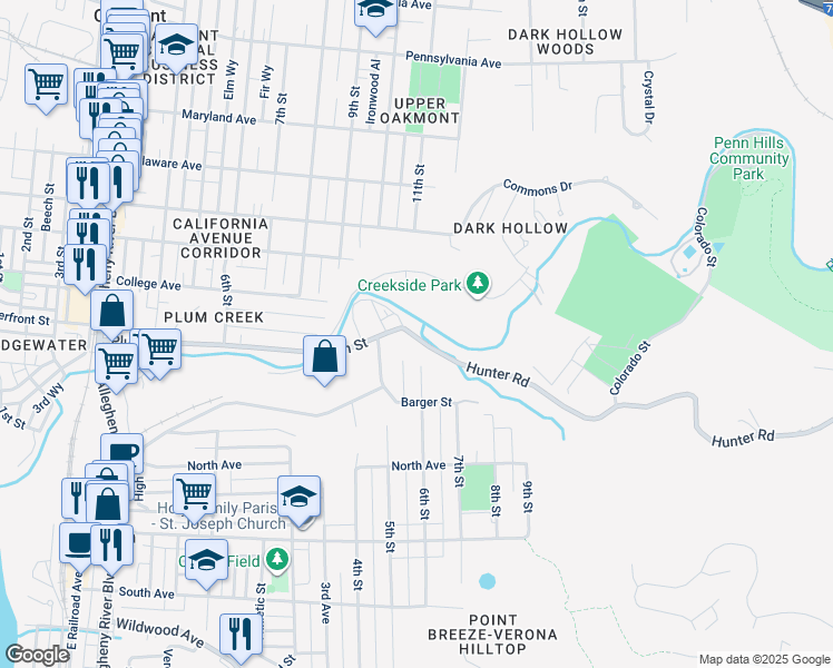 map of restaurants, bars, coffee shops, grocery stores, and more near 12 Plum Street in Verona