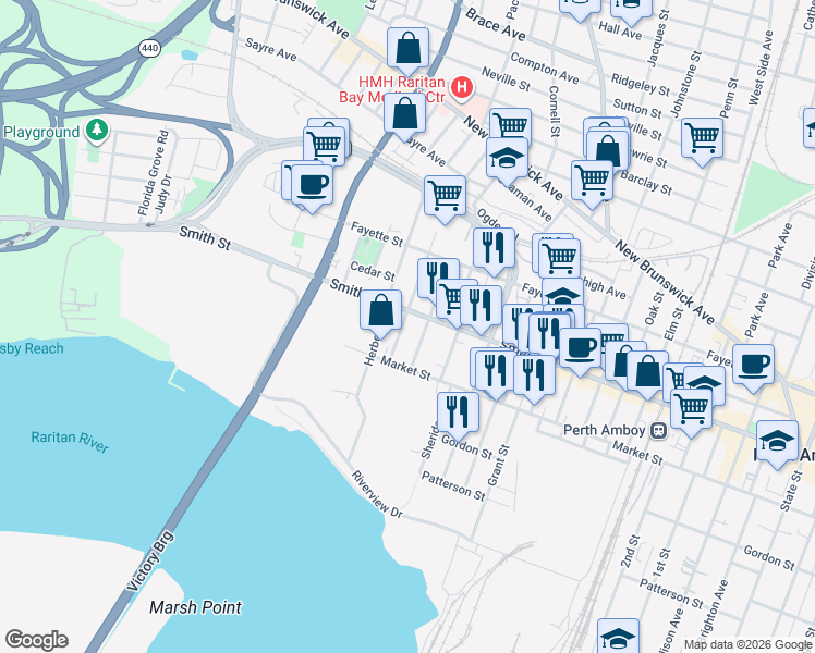 map of restaurants, bars, coffee shops, grocery stores, and more near 276 Wilson Street in Perth Amboy