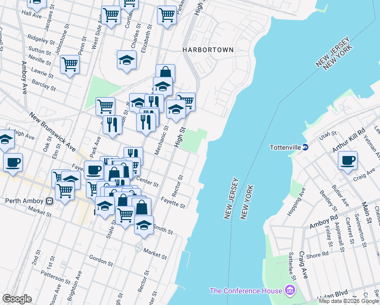 map of restaurants, bars, coffee shops, grocery stores, and more near 508 Rector Street in Perth Amboy