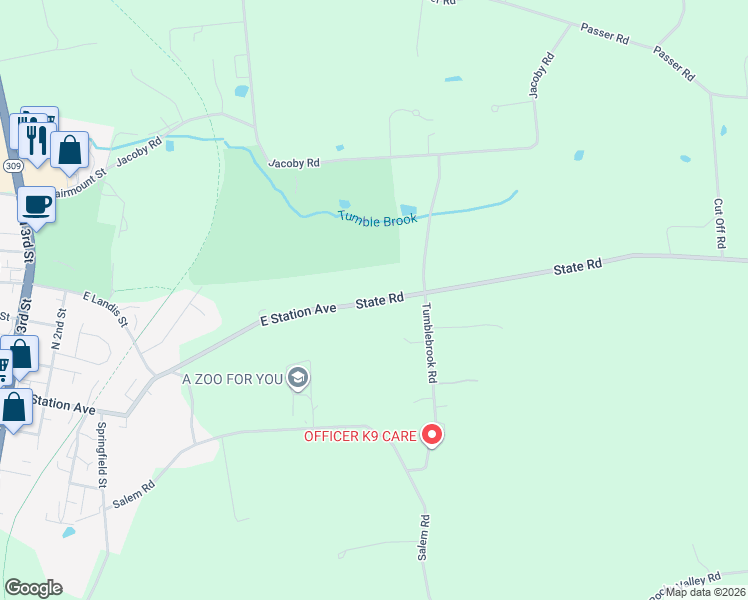 map of restaurants, bars, coffee shops, grocery stores, and more near 3685 State Road in Coopersburg