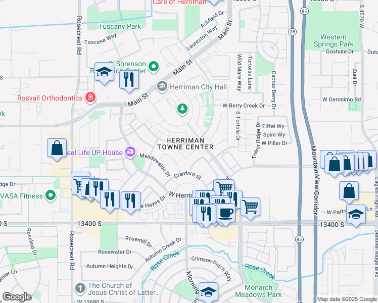 map of restaurants, bars, coffee shops, grocery stores, and more near Newbridge Lane in Herriman