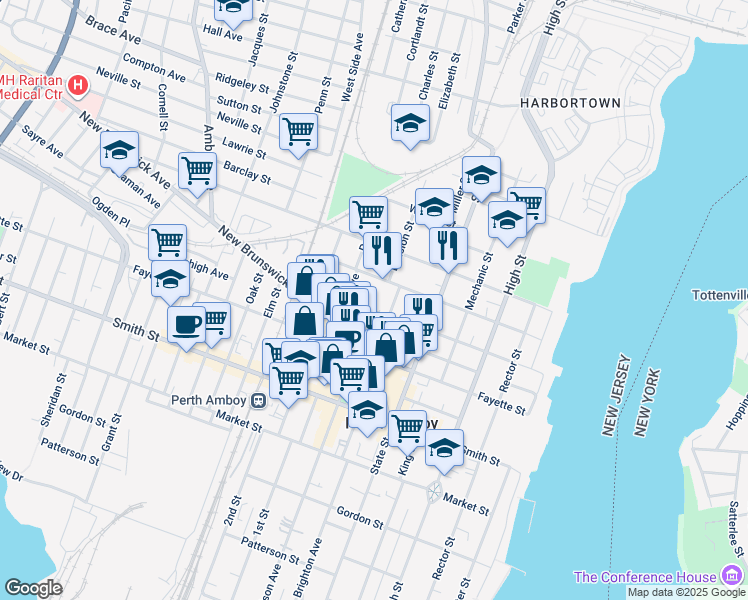 map of restaurants, bars, coffee shops, grocery stores, and more near 178 Barracks Street in Perth Amboy