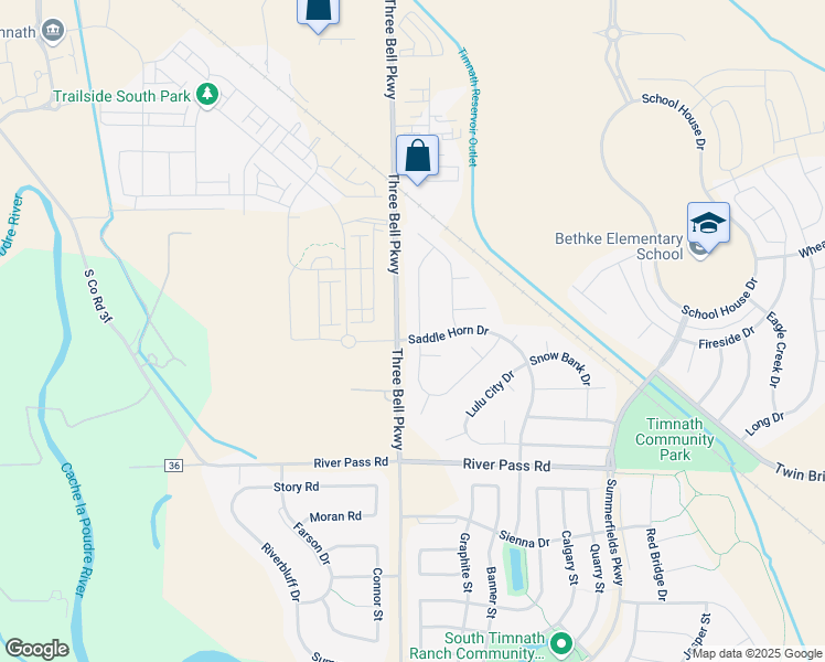 map of restaurants, bars, coffee shops, grocery stores, and more near 5387 Alberta Falls Street in Timnath
