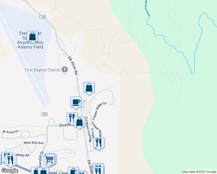 map of restaurants, bars, coffee shops, grocery stores, and more near 2643 Copper Ridge Circle in Steamboat Springs