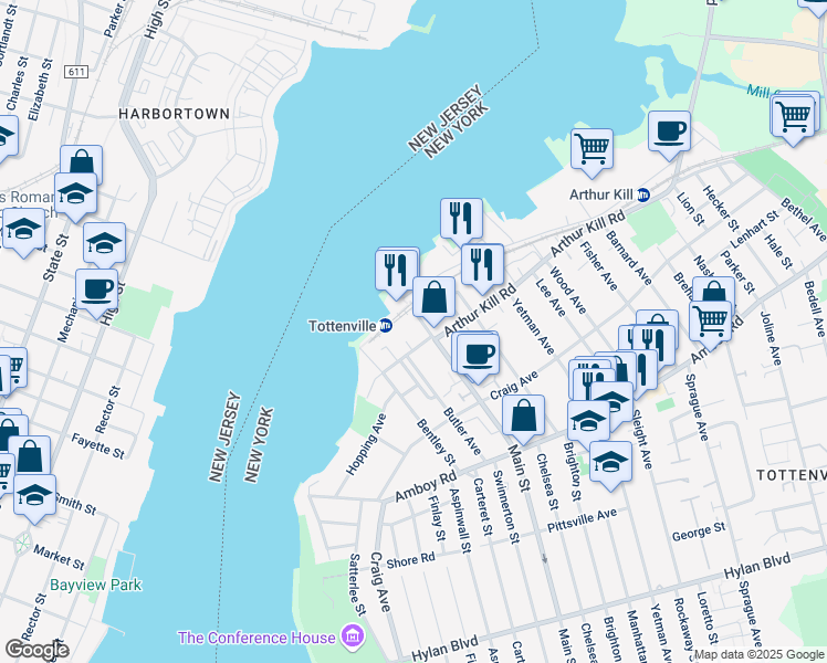 map of restaurants, bars, coffee shops, grocery stores, and more near in Staten Island