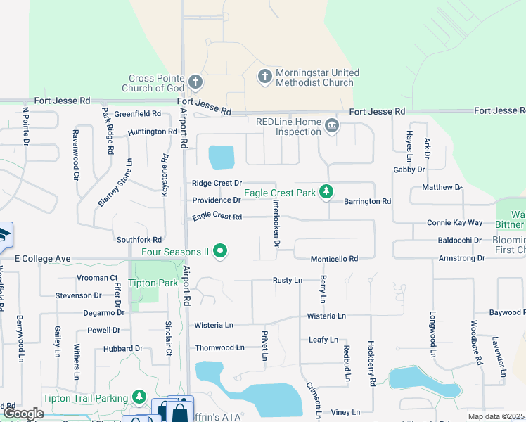 map of restaurants, bars, coffee shops, grocery stores, and more near 3111 Eagle Crest Road in Bloomington