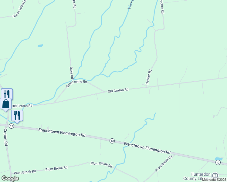 map of restaurants, bars, coffee shops, grocery stores, and more near 225 Old Croton Road in Flemington