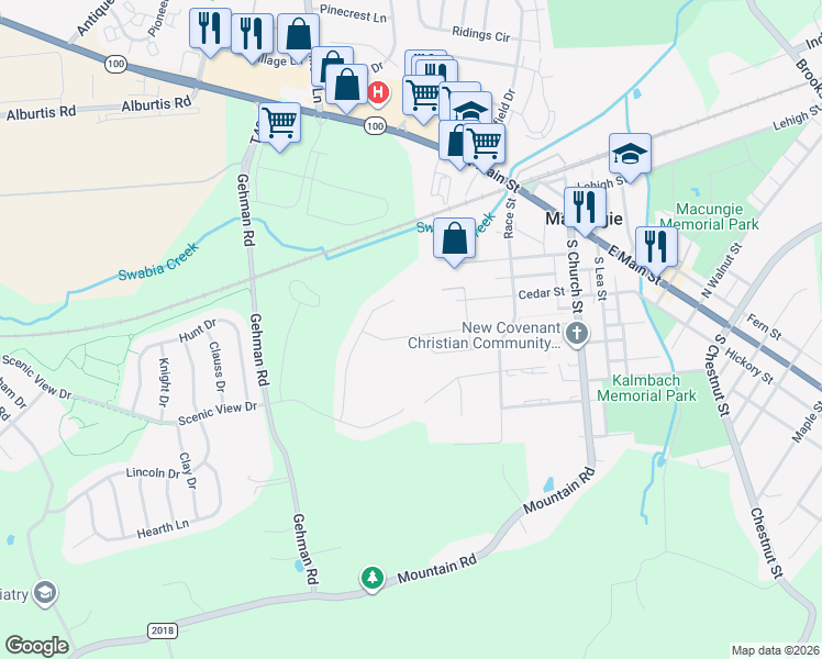 map of restaurants, bars, coffee shops, grocery stores, and more near 6438 Robin Road in Macungie