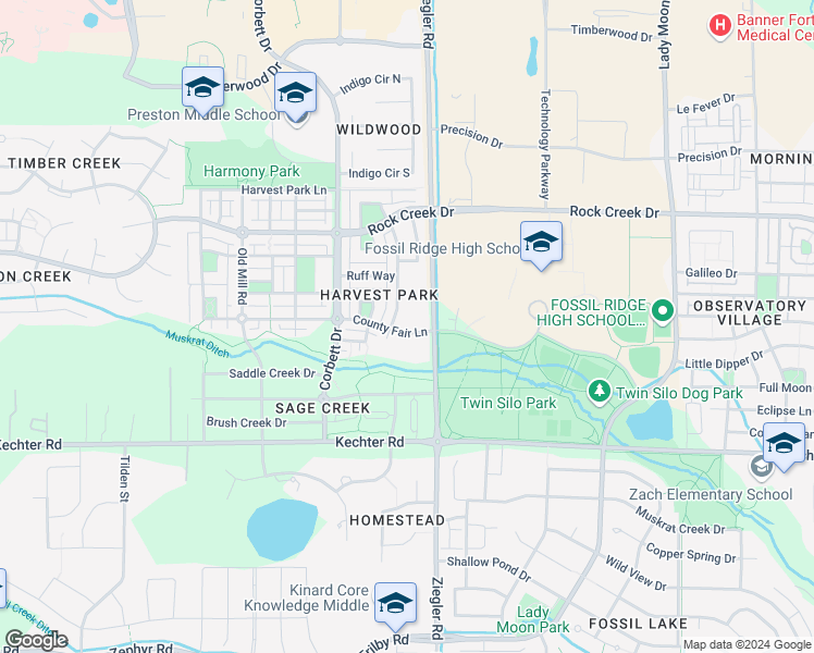 map of restaurants, bars, coffee shops, grocery stores, and more near 3056 County Fair Lane in Fort Collins