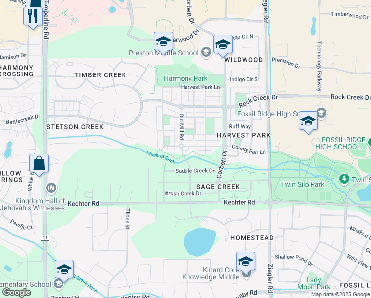 map of restaurants, bars, coffee shops, grocery stores, and more near 2703 County Fair Lane in Fort Collins