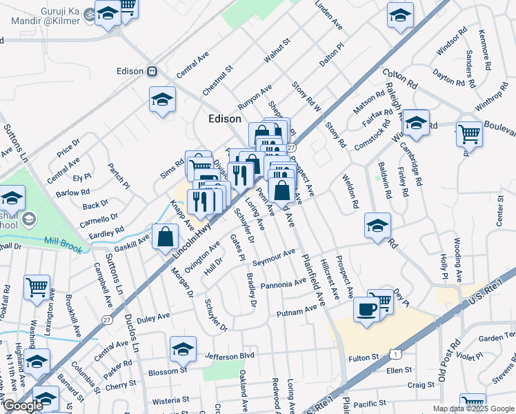 map of restaurants, bars, coffee shops, grocery stores, and more near 238 Loring Avenue in Edison