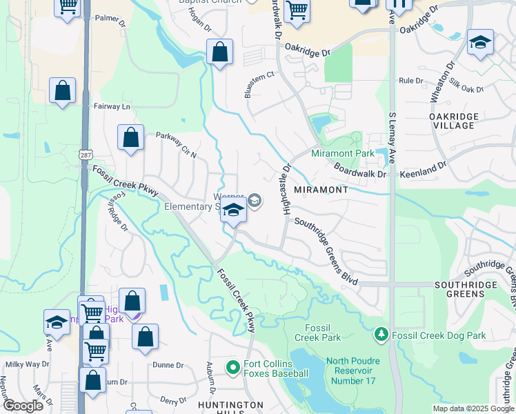 map of restaurants, bars, coffee shops, grocery stores, and more near 5400 Mail Creek Lane in Fort Collins